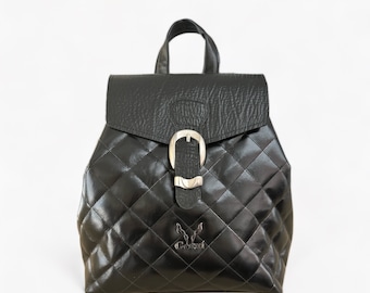 Leather Backpack in Quilted Design in Black Color