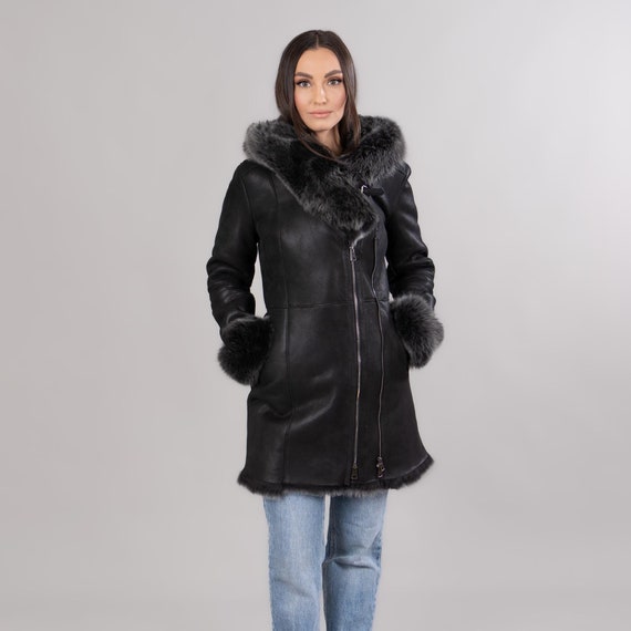 Manteau Réversible En Vraie Peau De Mouton / Fourrure - Taille L/14 - Occasion Très Bon État