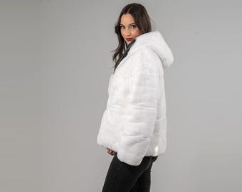 Luxury & Versatility – Reversible White Rabbit Fur Jacket - Etsy