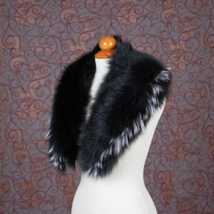 Real Fox Fur Collar In Black Color With White And Silver Details Detachable Wrap Women Winter image 4