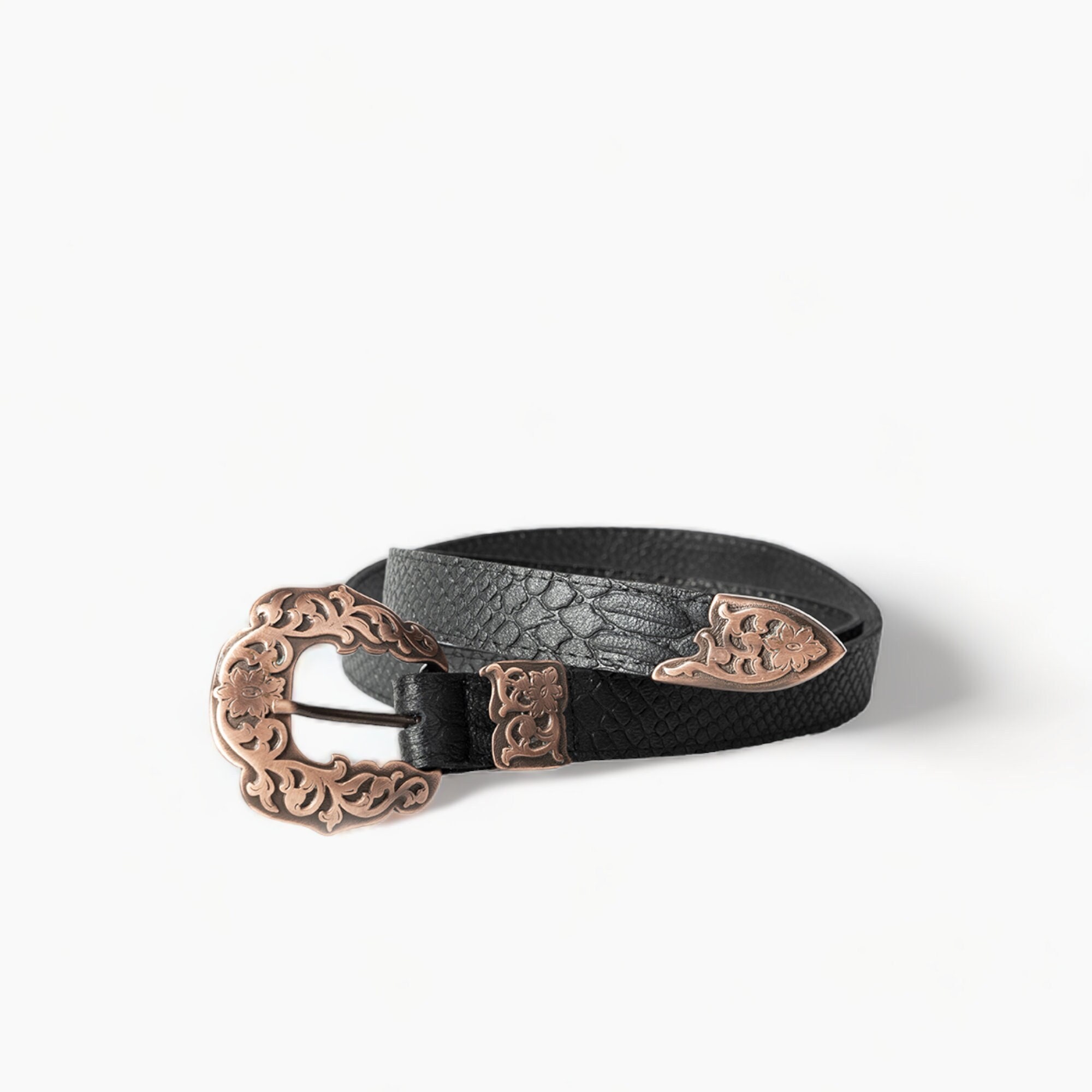 Leather Belt With a Textured Buckle in Black Color -  Hong Kong