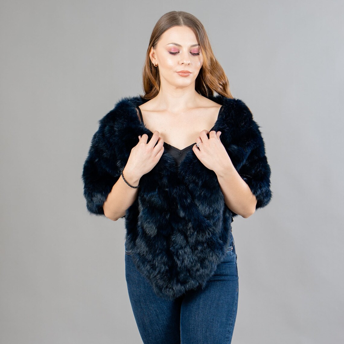 Real Rabbit Fur Shawl in Blue Color - Etsy