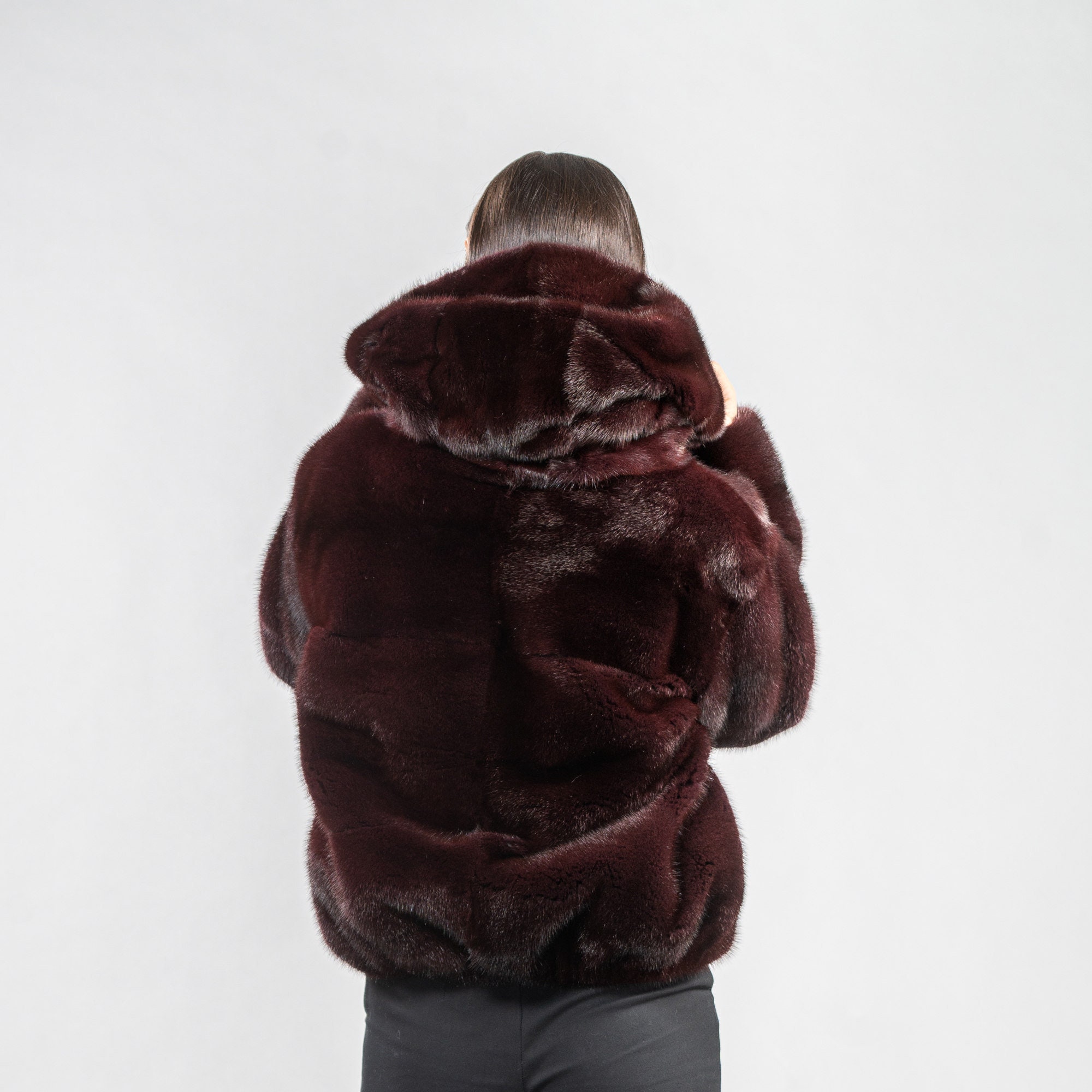 コート PLAIN FW25 FAKE MINK FUR JACKET (JJ25068 BORDEAUX) Real Mink Fur Jacket With A Hood in Burgundy Color - Etsy
