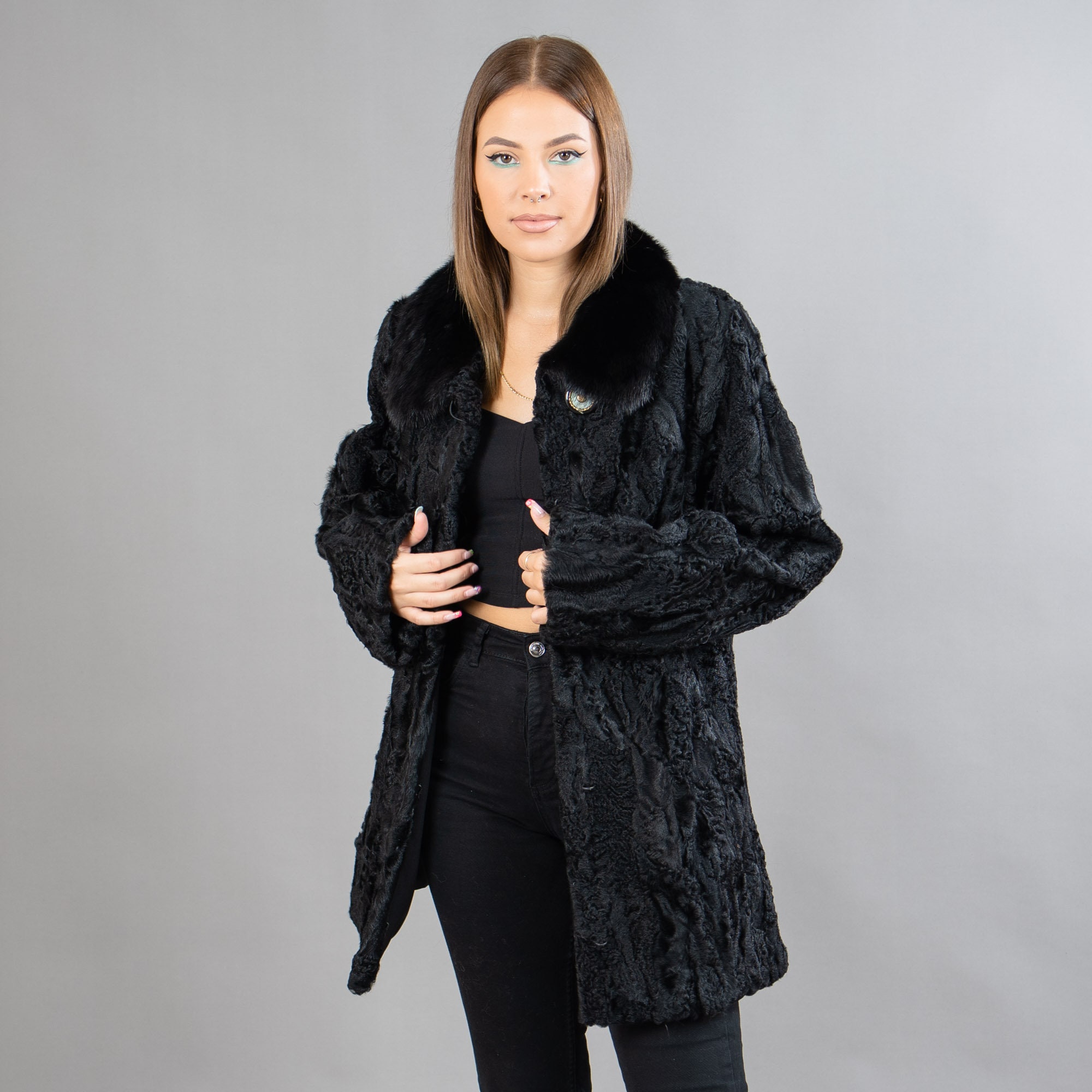 ジャケット Black Fur Astrakan Collar Jacket Black Astrakhan Fur Jacket for men – Fur Caravan