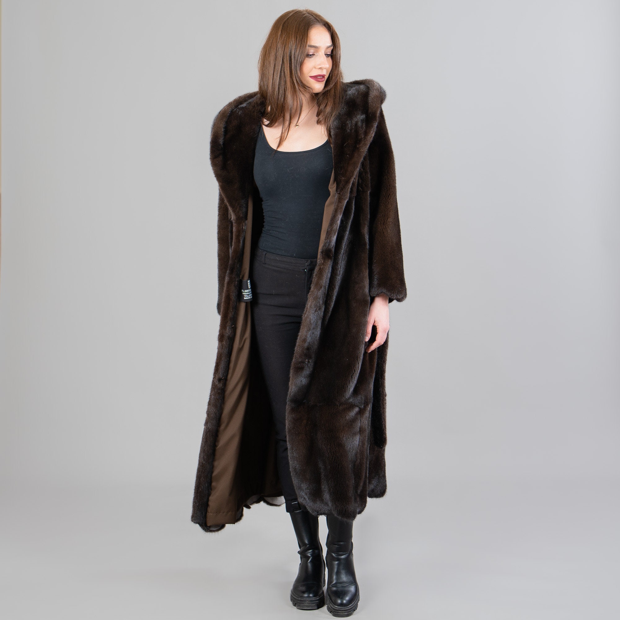 ダークブラウンのロングミンクファーコート - Etsy 日本