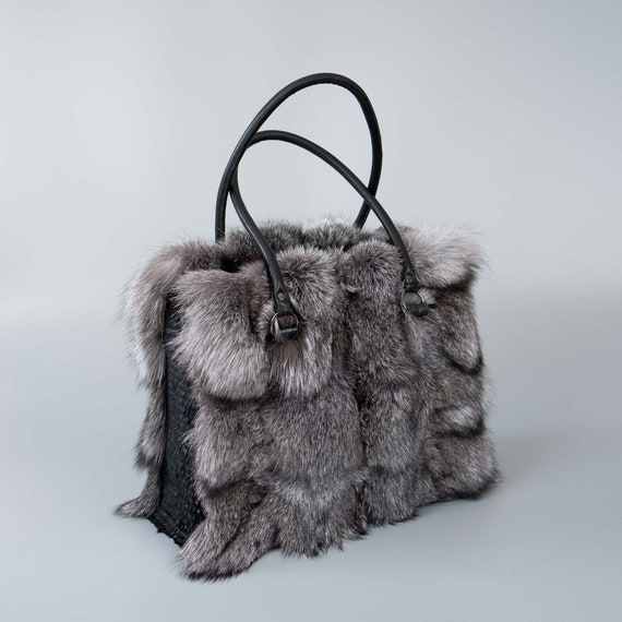 Silver Fox Fur Handbag With Rabbit Fur Details - Etsy