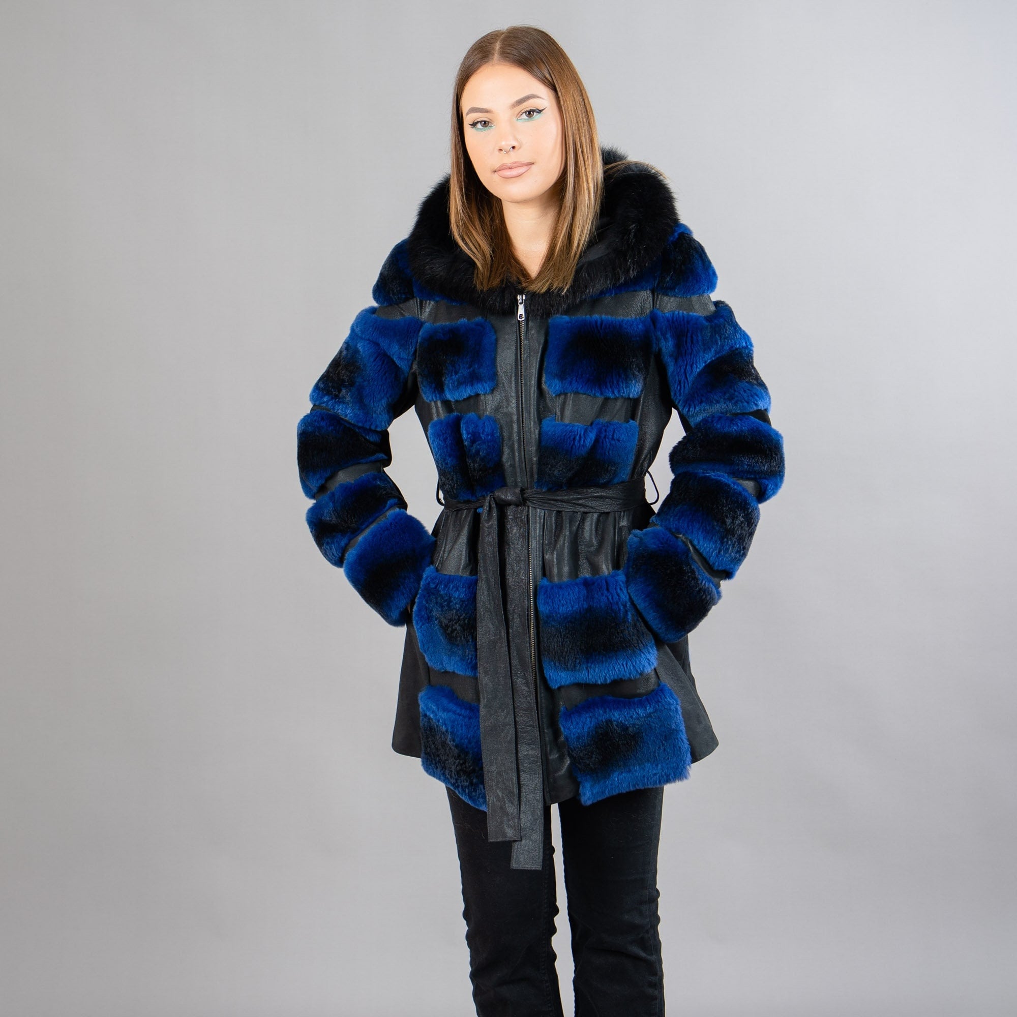 Winter real fox fur collar parkas women detachable rabbit fur liner thick  distressed washed denim jacket female midi coat Y3221