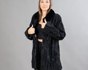 Real Astrakhan Fur Jacket in Black Color With Mink Fur