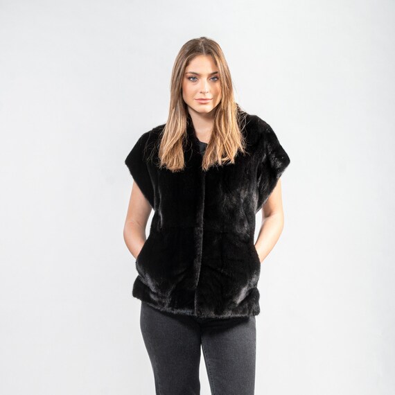 Black mink fur vest sale