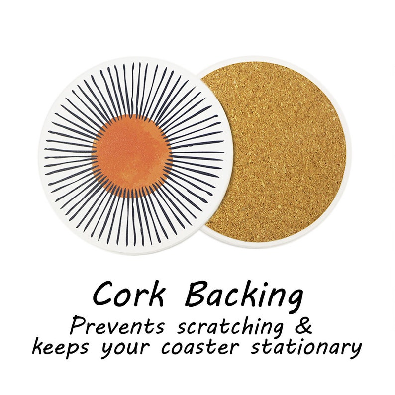 Set of 6 Drink Coasters Absorbing Round Ceramic Stone Coaster with Cork Base,Tabletop Protection for Mugs & Cups,Office,Kitchen with HOLDER