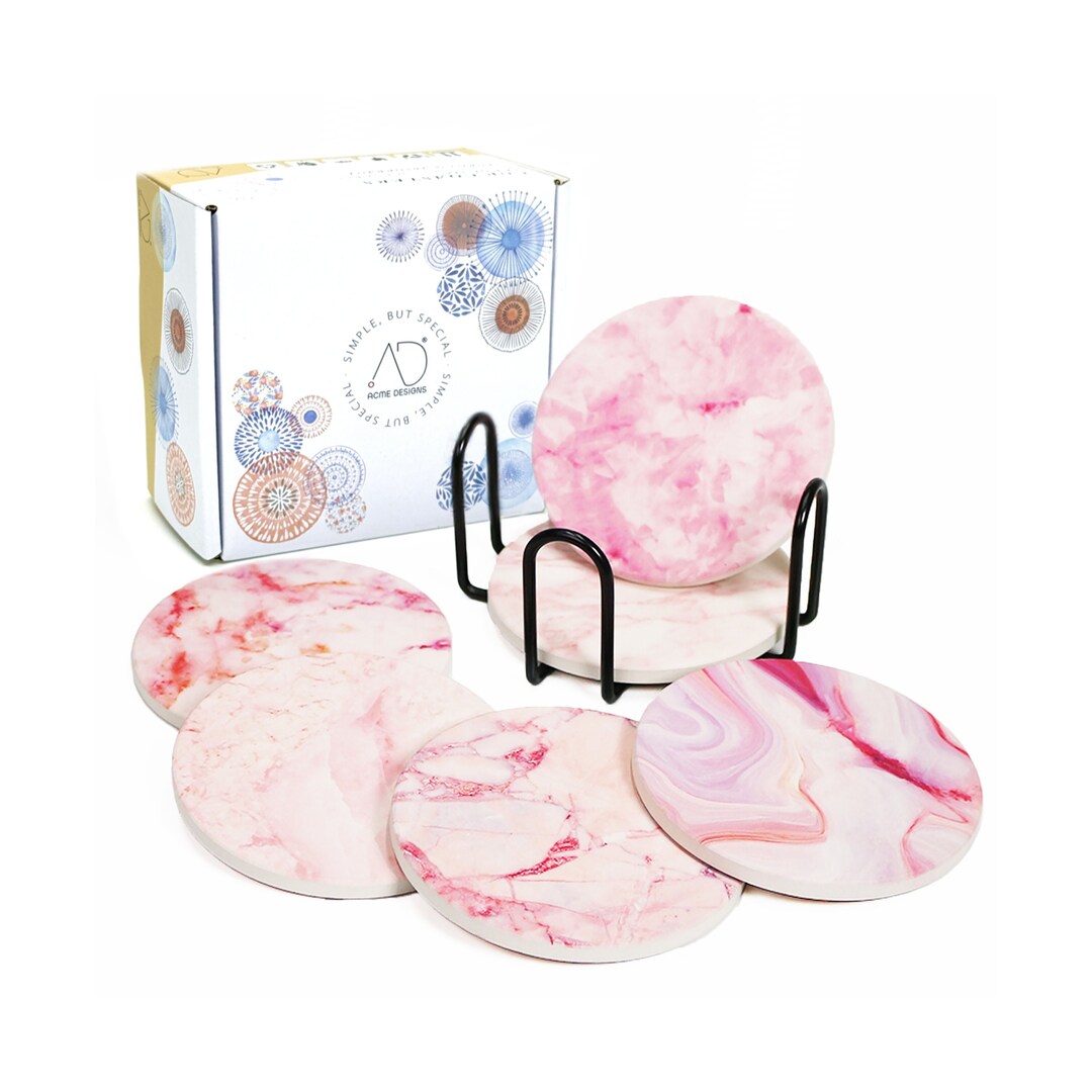 Ceramic Drink Coasters Set of 6: Marble Design With Holder - Etsy