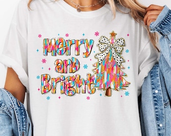 Árbol de Navidad colorido y brillante PNG, PNG alegre y brillante, PNG navideño con pinceladas, diseño de sublimación de feliz Navidad para chicas