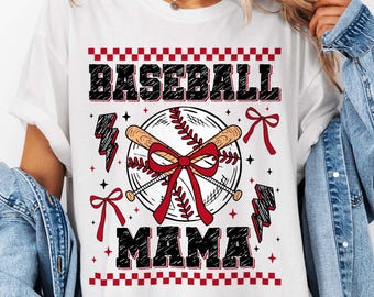 Retro Baseball Mama PNG, Checkered Baseball Bow Sublimation, Coquette Baseball Mom PNG, Game Day Shirt Design, baseball Mama Png
