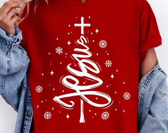 Árbol de Navidad de Jesús SVG PNG, Navidad cristiana SVG, Fe SVG, Religioso SVG, Versículo bíblico SVG, Jesús SVG, Diseño de camiseta navideña Cricut