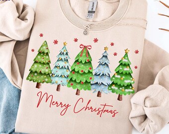Feliz Navidad PNG, Árboles de Navidad en acuarela PNG, Árbol de Navidad clásico PNG, Invierno acogedor PNG, Lindo clipart navideño