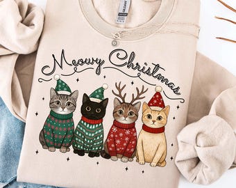 Meowy Christmas PNG, Cute Cat Christmas PNG, Funny Cat Sweater Sublimation, Pet Lover Holiday PNG, Cozy Kitty Christmas Design