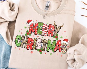 Feliz Navidad PNG, Estampado de leopardo navideño PNG, Luces navideñas retro PNG, Sublimación festiva, Lindo gorro de Papá Noel PNG