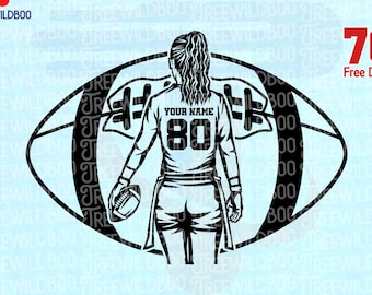 Archivo SVG y PNG de jugadora de fútbol americano sin contacto, SVG personalizado para chica futbolista, camiseta de fútbol americano con nombre personalizado, SVG de fútbol americano femenino, archivo Cricut para mamá jugadora de fútbol americano sin contacto