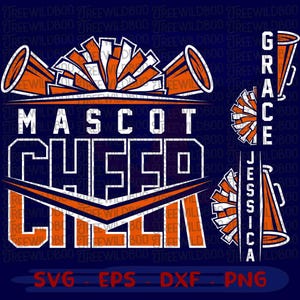 Cheer Svg, Cheerleader Svg, Cheer Team Template SVG, Cheer Mom Svg, Cheerleader Shirt SVG, Pom Poms Megaphone PNG, Cheer Clipart