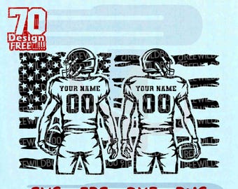 Fútbol americano con bandera SVG, jugador de fútbol SVG, nombre de jugador de fútbol personalizado SVG, camiseta de fútbol del día del partido PNG, diseño de imágenes prediseñadas del Super Bowl