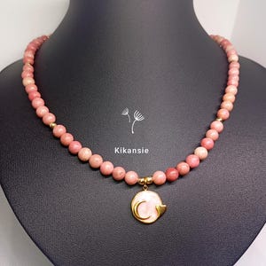 Rhodonite necklace 6mm beads and green pendant +5cm stainless steel extension chain