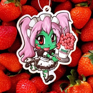 Scare Freshener Strawberry Scented B Movie Horror SciFi Kawaii Kowai Anime Zombie Milkshake Girl Doubled Sided Air Freshener