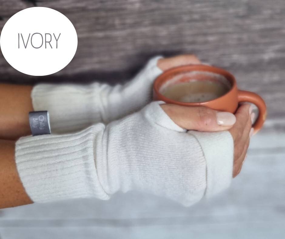 Luxurious Recycled Pure Cashmere Fingerless Gloves/ Wrist Warmers With