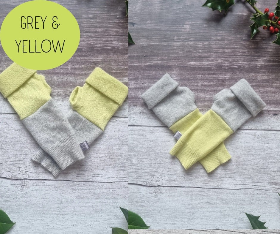 Luxurious Recycled Pure Cashmere Fingerless Gloves/ Wrist Warmers With