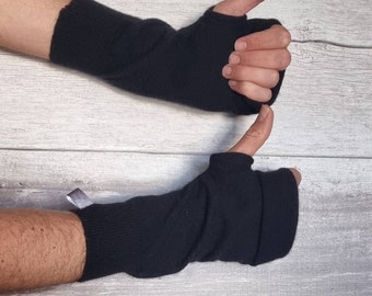 Men's recycled cashmere fingerless gloves, snoods and wrist warmers.