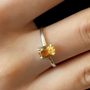 Solid Gold Natural Citrine Promise Ring, November Birthstone Ring, Promise Ring For Her, Dainty Natural Citrine Engagement Ring