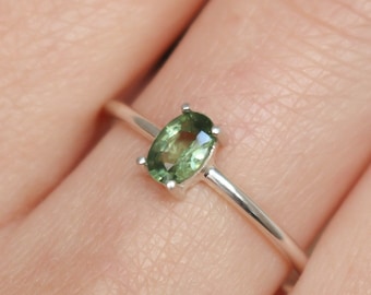 14K Solid Gold Green Sapphire Engagement Ring, Dainty Promise Ring for Her, Blue Topaz Gemstone Wedding Ring, Dainty Gold Jewelry