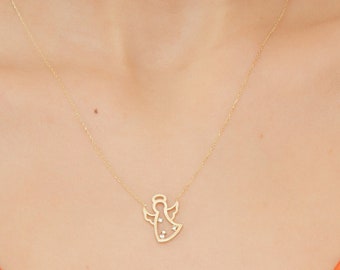 Sterling Silver Angel Necklace: Diamond Guardian Angel Pendant