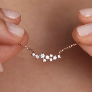 Collier grappe de diamants, collier grappe de zircons, bijoux pour cadeau d&#39;anniversaire, collier grappe fine, collier diamant rond