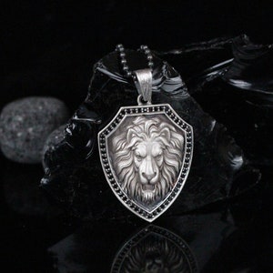 Engraved Lion Medallion Necklace, Lion Coin Necklace, Unique Mens Gift, Lion Charm Necklace, Vintage Lion Necklace, Handmade Jewelry