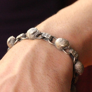 Eagle Heads Oxidized Bracelet, Link Chain Eagle Head Bracelet, Brutalist Bracelet Gift, Eagle Jewelry,  Gothic Jewelry Gift for Boyfriend