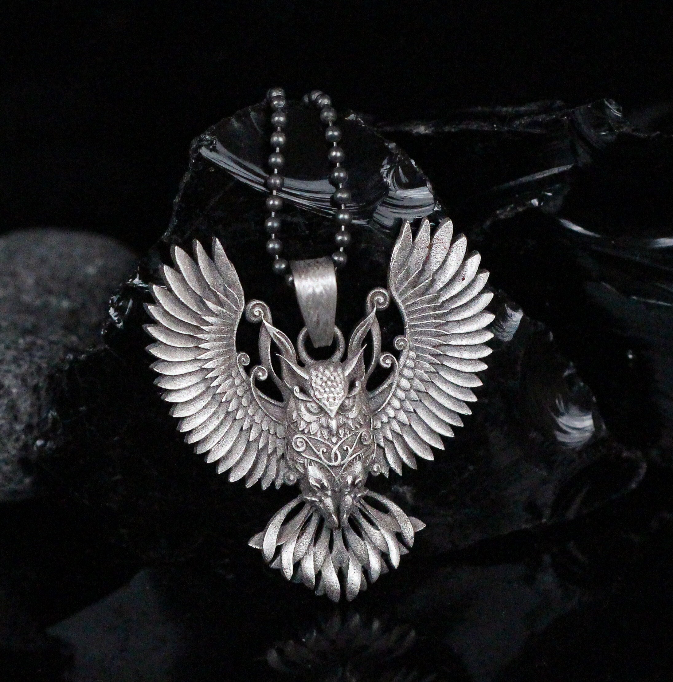 Athena’s Owl Necklace, Winged Owl Silver Necklace, Large Owl Charm Necklace, Spirit Bird Gift,