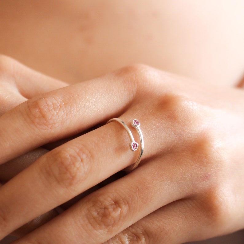Double Two Heart Open Ruby Promise Ring for Her Dainty Open - Etsy