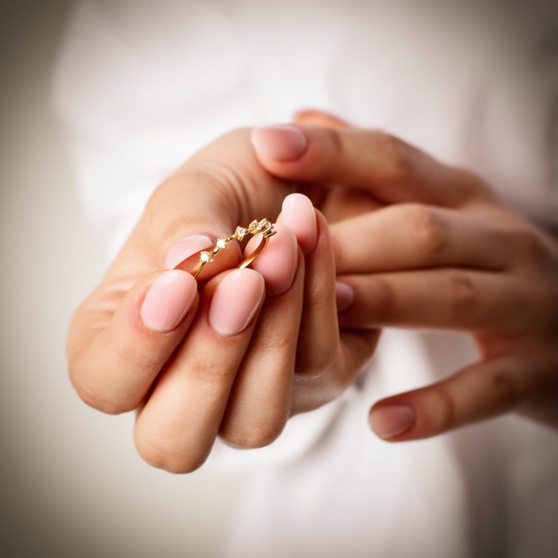 14K Solid Gold Dainty Scattered Ring, Cluster Engagement Ring, Promise Ring For Her, Delicate Gold Cluster Ring, Fiance Gift for Her image 6