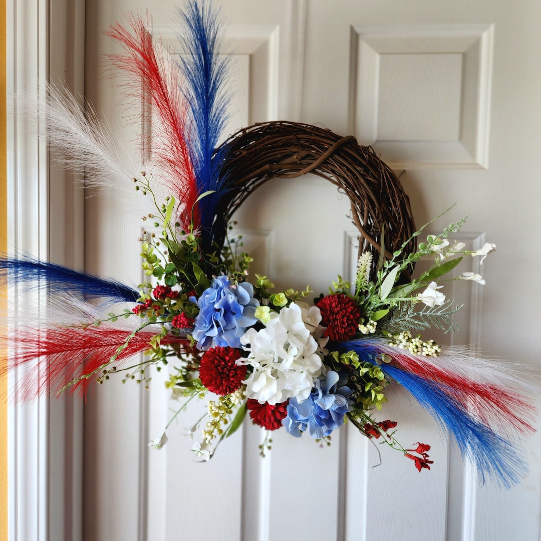 Patriotic Grapevine 4th of July Wreath Fourth of July Red Etsy