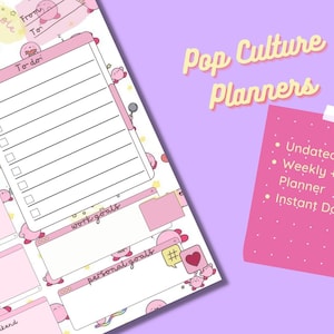 Lindo Kawaii Pink Pastel Kirby Fan Art Planificador Digital A4 (Hojas imprimibles diarias + semanales)