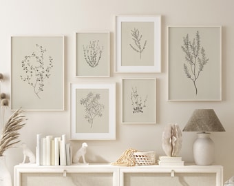 Botanical Print Set,Floral Prints Gallery Wall Art,Vintage Printable Flower Set of 6