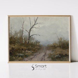 Muted Landscape Painting,Vintage Forest Print,Rustic Landscape Print,Countryside Wall Art,Neutral Farmhouse Decor Printable Downloadable,30