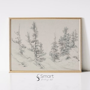 Forest Drawing Wall Art,Vintage Forest Sketch,Forest Landscape Print,Tree Drawing Print,Sketch Art Print Landscape,Drawing Printable Art,85