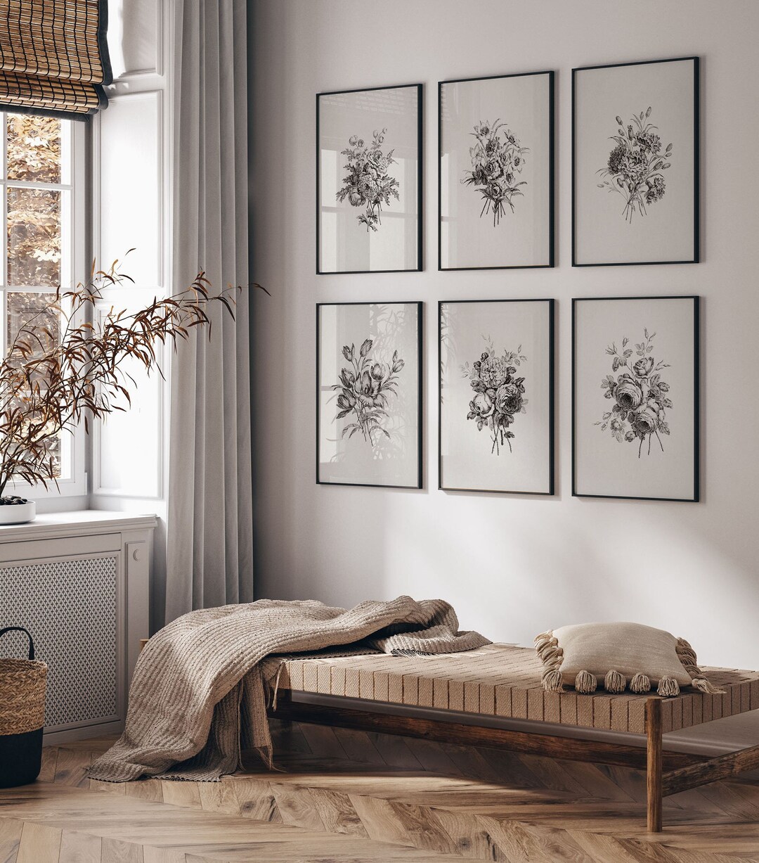 Vintage Floral Print Set,flower Print Wall Art,flower Sketch Wall Art