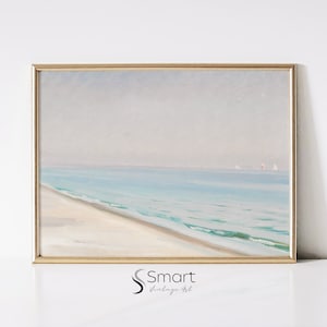Neutral Beach Painting,Muted Seascape Print,Vintage Seascape Painting,Coastal Painting Printable,Vintage Coastal Wall Art,Soft Tone Print,42