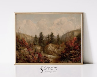 Herbst Wald Wand Kunst - Vintage Herbst Landschaft Gemälde Digitaler Download