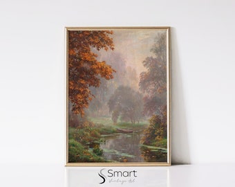 Fall Landscape Wall Art – Vintage Autumn Forest Painting Digital Download Print