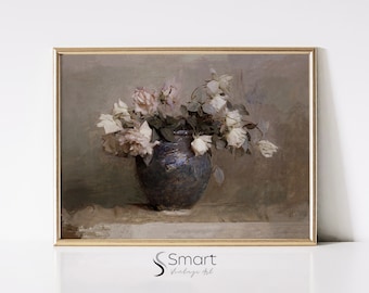 Vintage Roses Oil Painting: Floral Still Life Art Print (Digital Download)