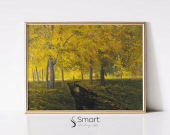 Autumn Landscape Printable – Fall Trees Oil Painting Digital Wall Art
