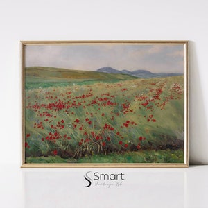 Floral Landscape Painting,Meadow Flowers Painting,Spring Wall Art Printable,Wildflower Field Landscape Painting,Vintage Spring Meadow Print
